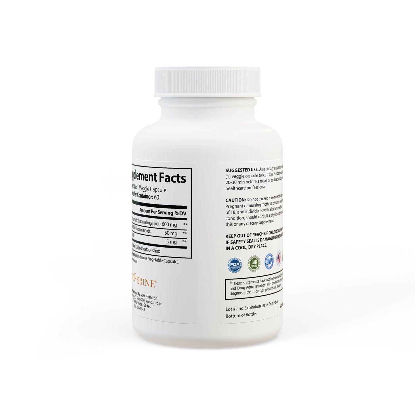 Turmeric with BioPerine® (Black Pepper Fruit Extract) Supplement (60 Capsules)..........